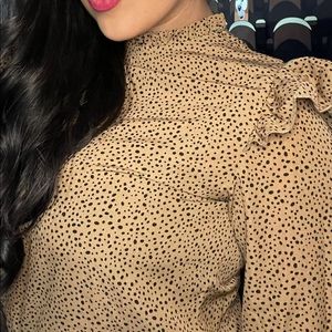 Allover Print Frill Mock Neck Blouse